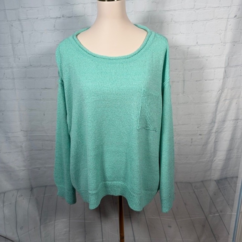 NWOT Pink Lily Tell Me Everything Aqua‎ Oversized Pocket Sweater S